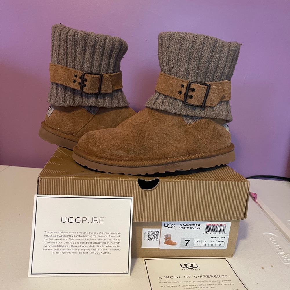 UGG Brown Suede Boots with Knit Cuff